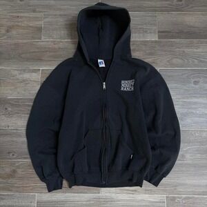 Vintage 90s Russell Athletic black zip up thick boxy hoodie size L